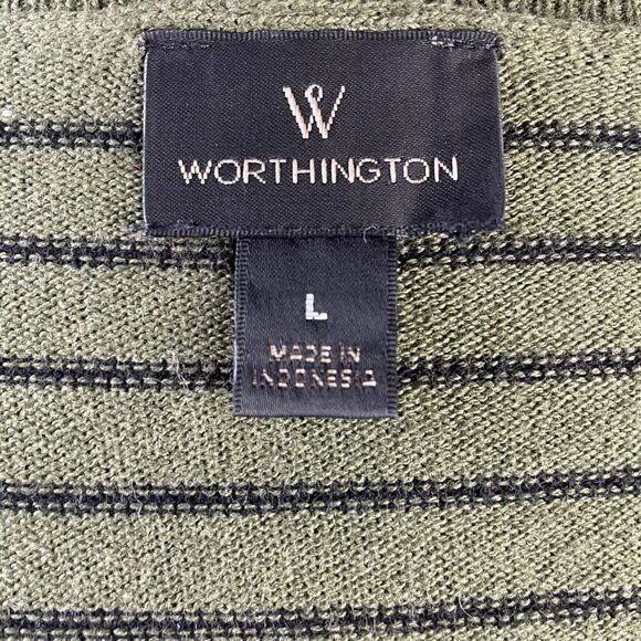 Worthington Green Striped V Neck Sweater EUC - Picture 7 of 8